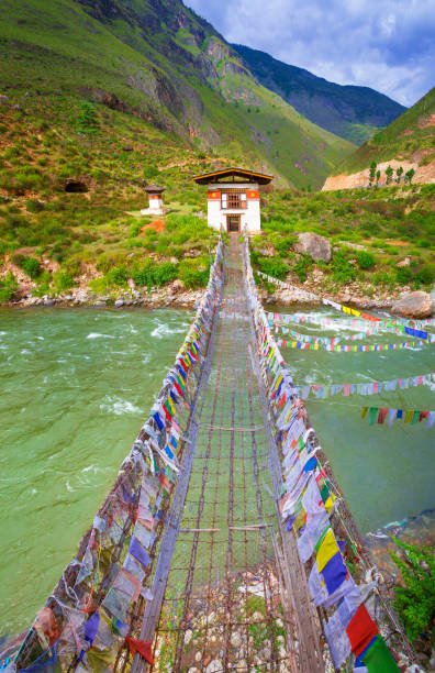 Walking suspension bridge in Bhutan